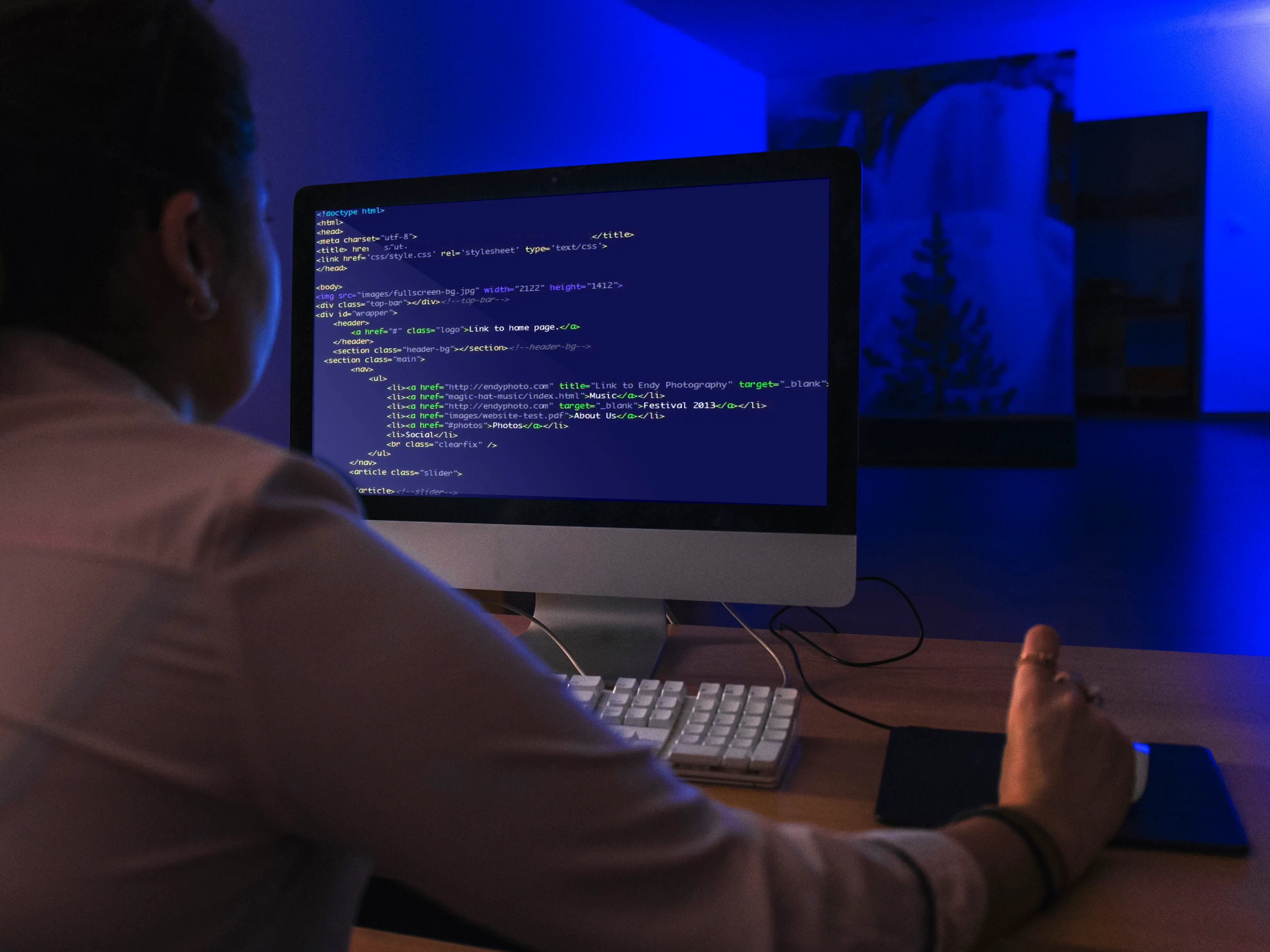 illustration d'un developpeur de dos en train de coder.